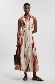 Karen Millen Marble Print Halter Midi Shirt Dress