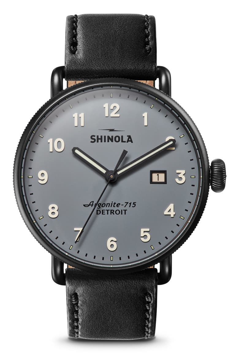 The Canfield Leather Strap Watch, 43mm, Alternate, color, BLACK/ GREY/ BLACK