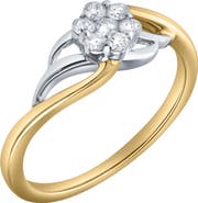 LuvMyJewelry Amoria 0.25 Ct Natural Diamond Floral 10K Gold Ring