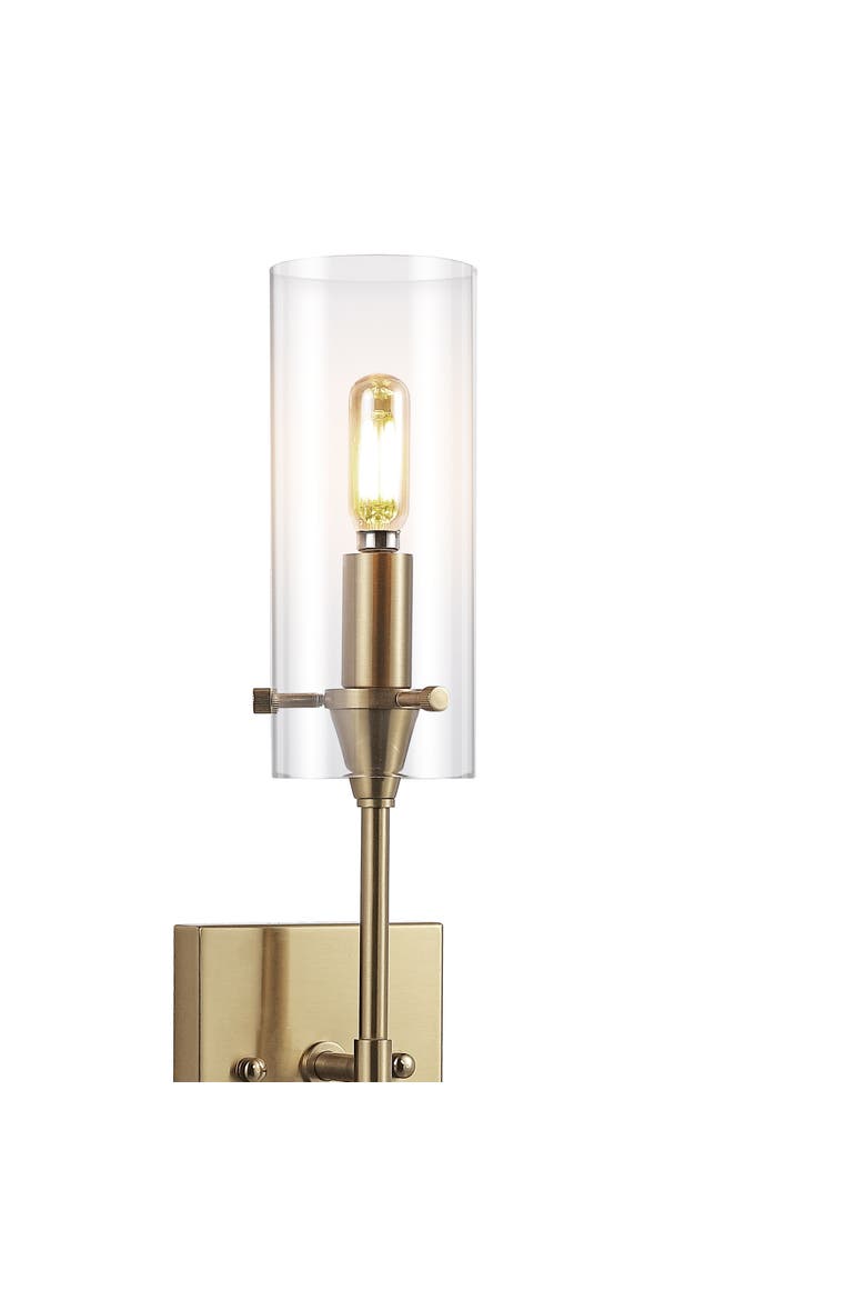 Cato 1-Light Bohemian Farmhouse Iron/Glass LED Sconce, Alternate, color, Brass Gold