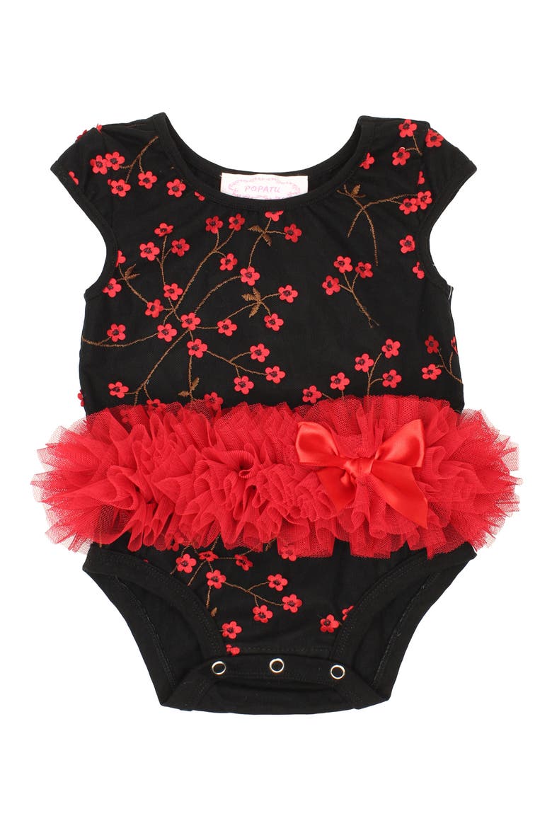 Embroidered Tutu Bodysuit, Main, color, BLACK