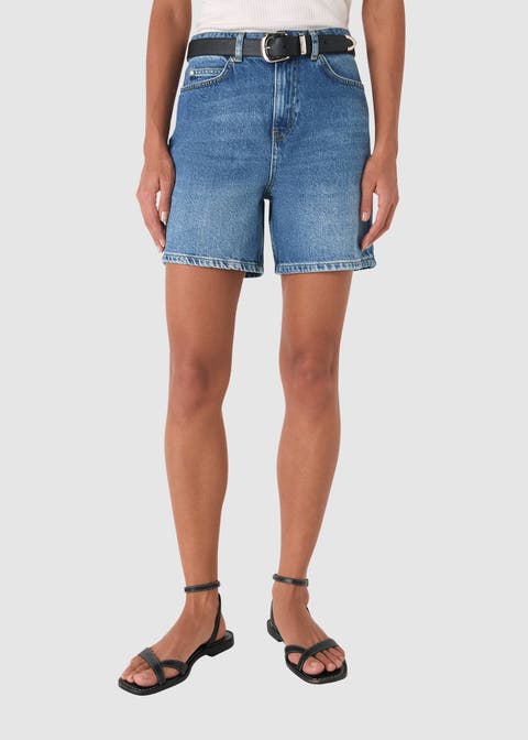 Mid Rise Relaxed Denim Shorts