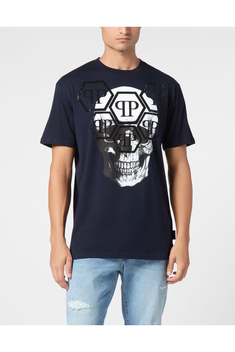 T-Shirt Round Neck Ss Stones Skull Men, Main, color, darkblue