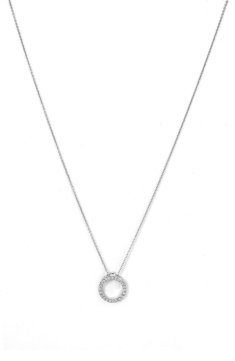 Roberto Coin 'Tiny Treasures' Small Diamond Circle Pendant Necklace, Main, color, White Gold