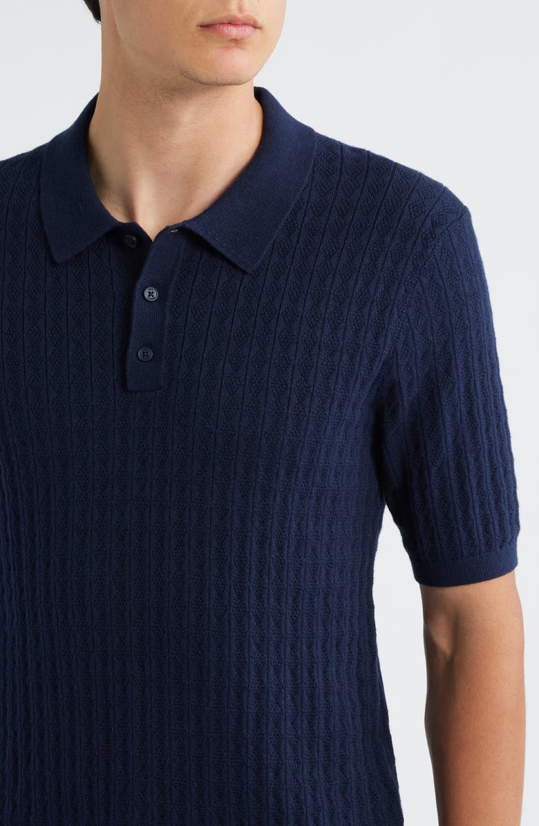 Wax London Naples Diamond Stitch Cotton & Cashmere Polo Sweater, Alternate, color, Navy