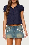 EDIKTED Lanie Eyelet Short Sleeve Crop Button-Up Shirt