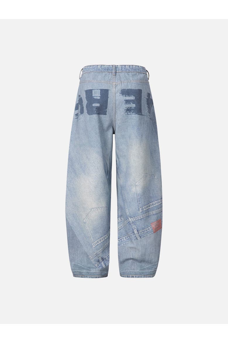 Inverted Graphic Baggy Barrel Jeans, Alternate, color, Blue