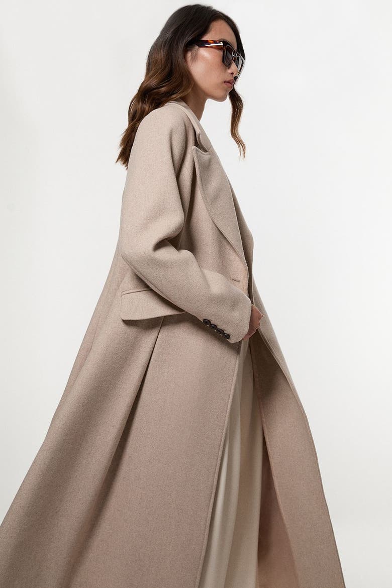 Wool Tailored Flared Skirt Midi Coat, Alternate, color, Oatmeal