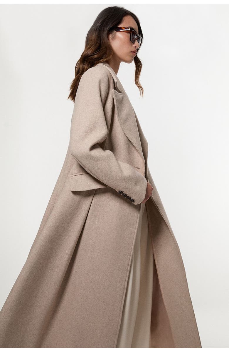 Karen Millen Wool Tailored Flared Skirt Midi Coat, Alternate, color, Oatmeal