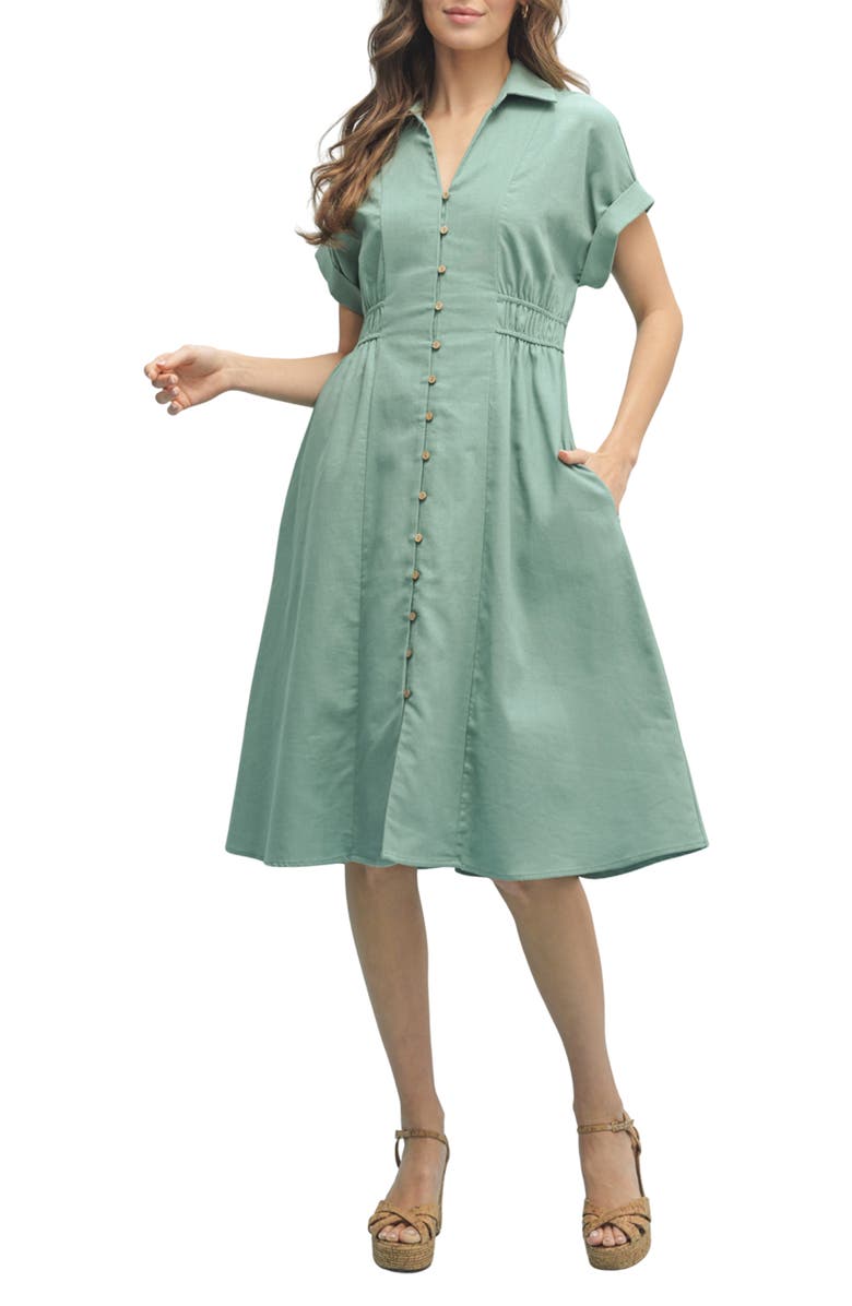 WISHLIST Short Sleeve Midi Shirtdress, Alternate, color, Pistachio