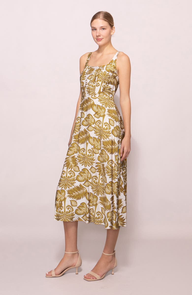 MELLODAY Sleeveless Fit & Flare Midi Dress, Alternate, color, Olive Leaf Print