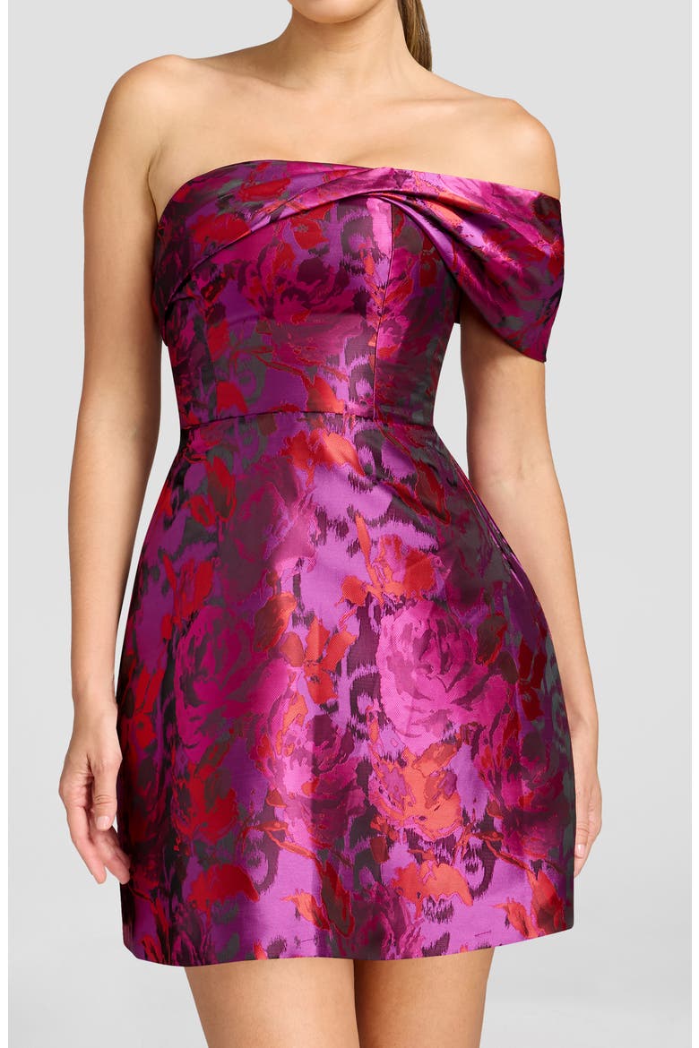 Olive Floral Strapless Cocktail Minidress, Alternate, color, BRIGHT FUCHSIA MULTI