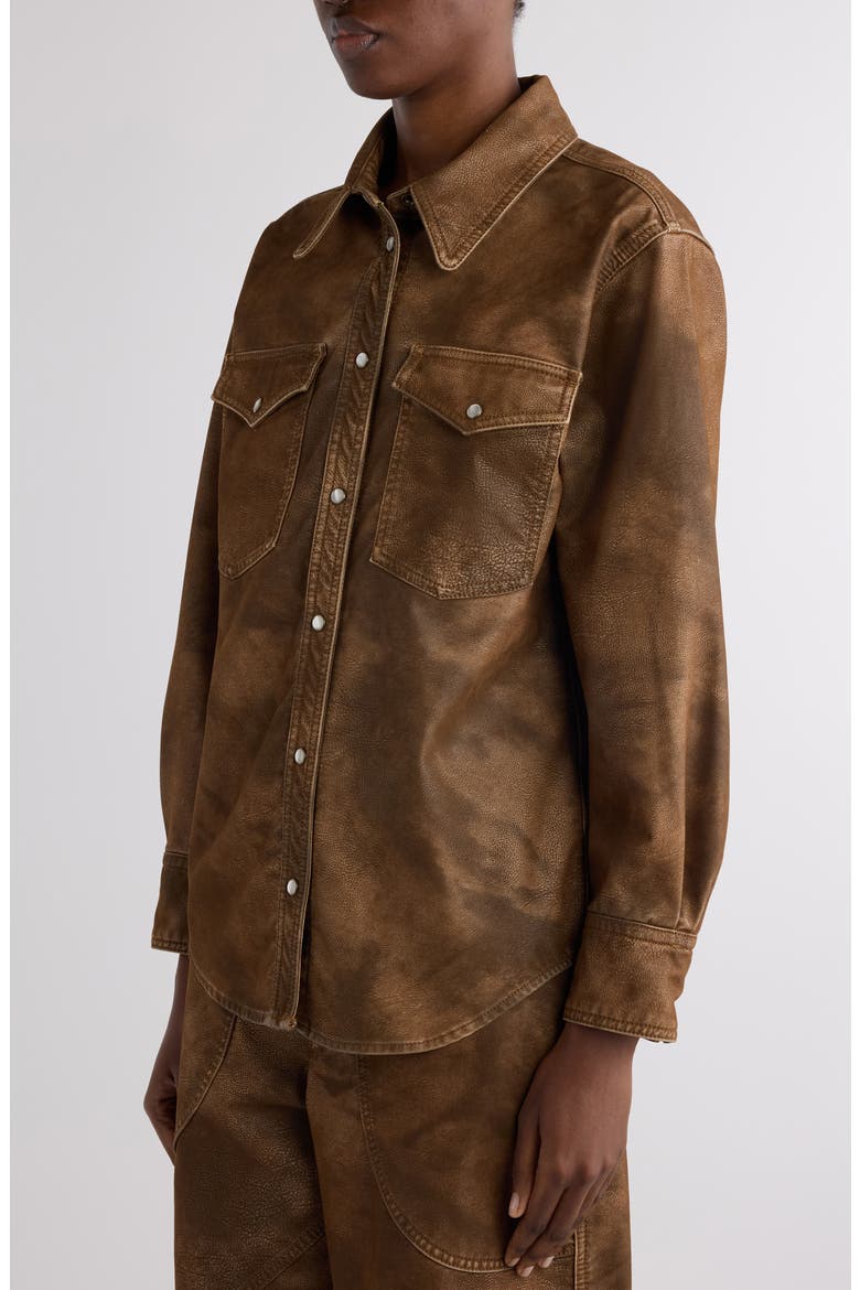 Karima Faux Leather Snap-Up Shirt, Alternate, color, TABACCO