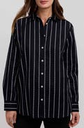 Foxcroft Dot Stripe Boyfriend Button-Up Shirt