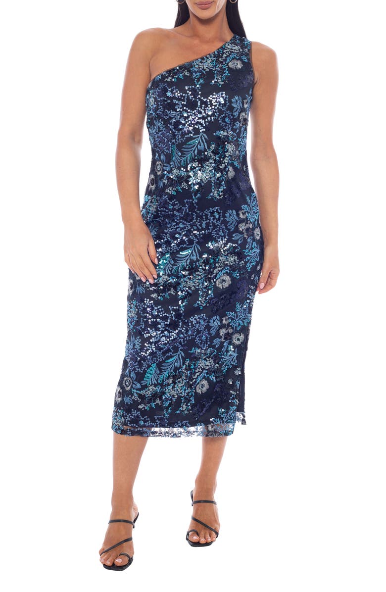 Marina One-Shoulder Beaded Midi Dress, Main, color, 