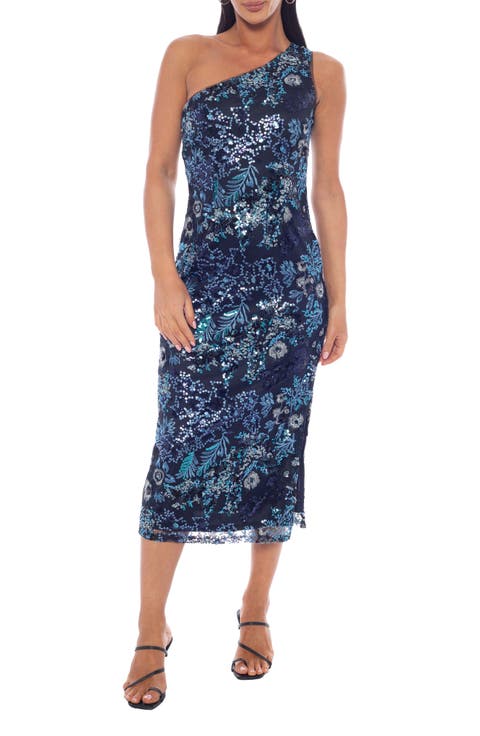 One-Shoulder Beaded Midi Dress