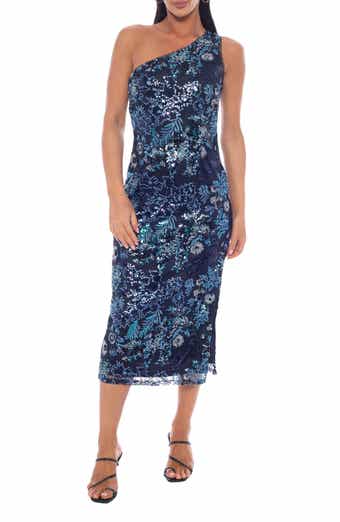 Marina One-Shoulder Beaded Midi Dress