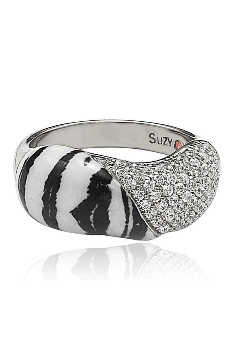 SUZY LEVIAN Sterling Silver Zebra & CZ Ring, Main, color,