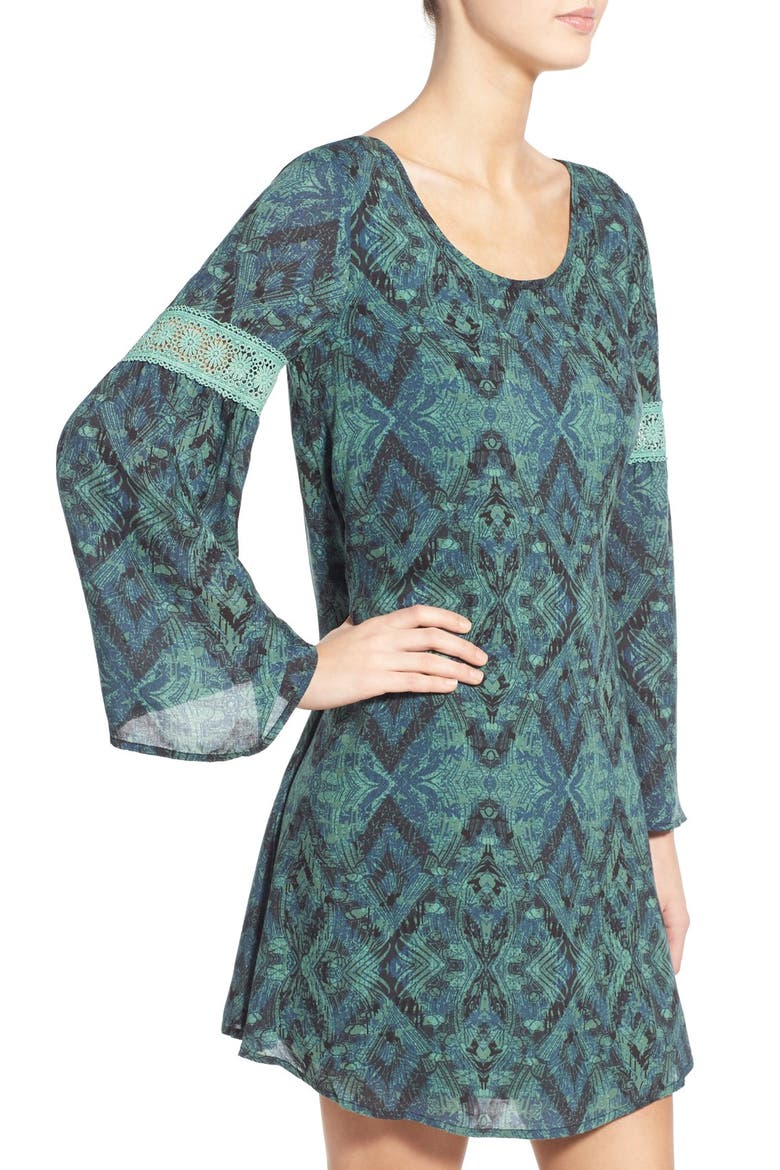 Print Bell Sleeve Shift Dress, Alternate, color, GREEN FELDSPAR WANDERING