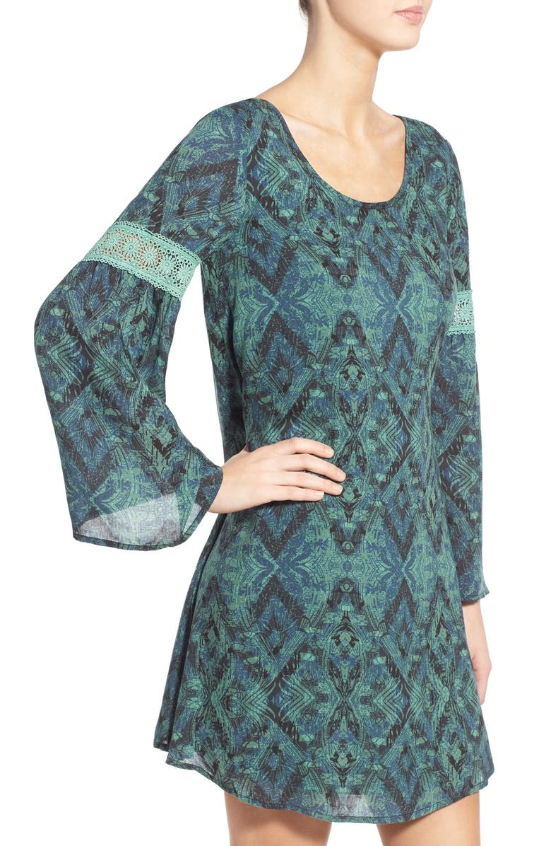 Sun & Shadow Print Bell Sleeve Shift Dress, Alternate, color, 