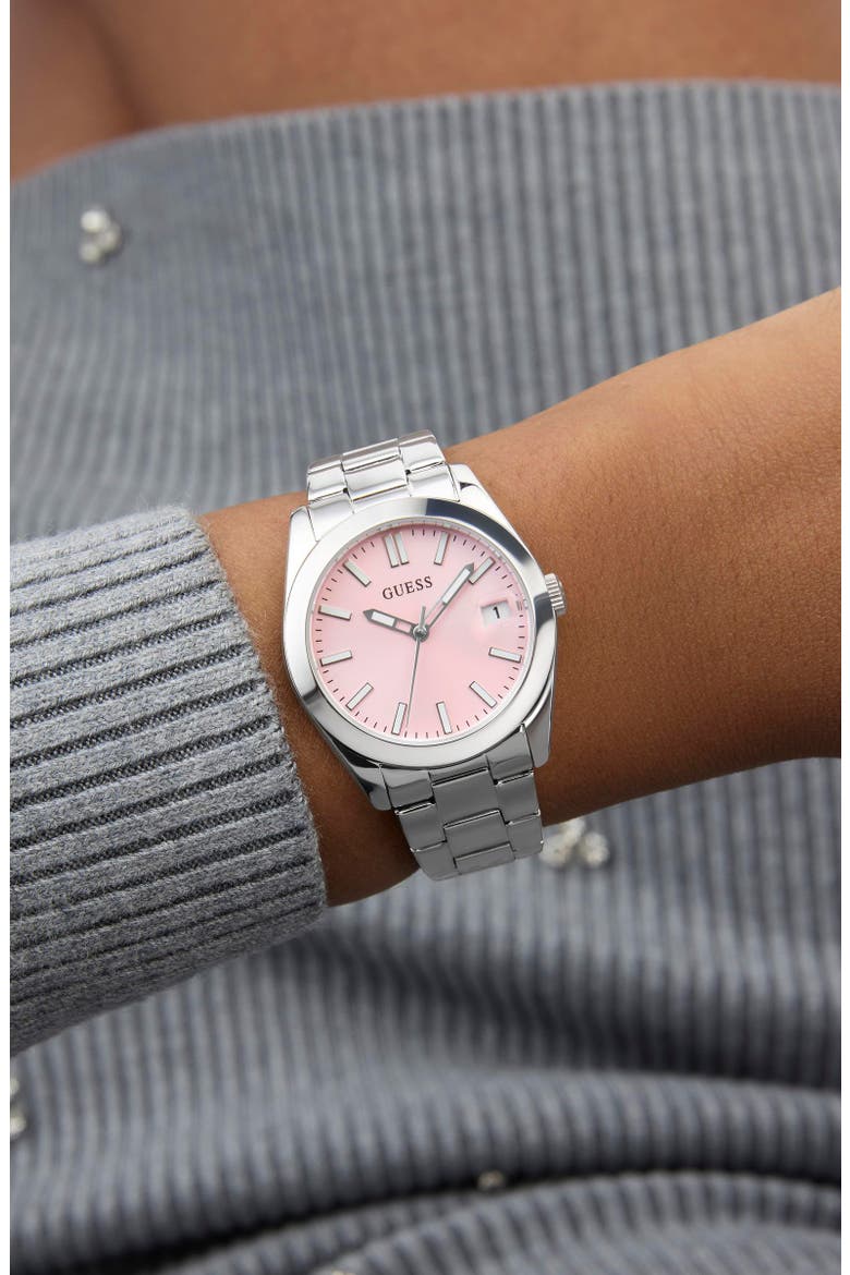 Date Bracelet Watch, 32mm, Alternate, color, PINK/ SILVER