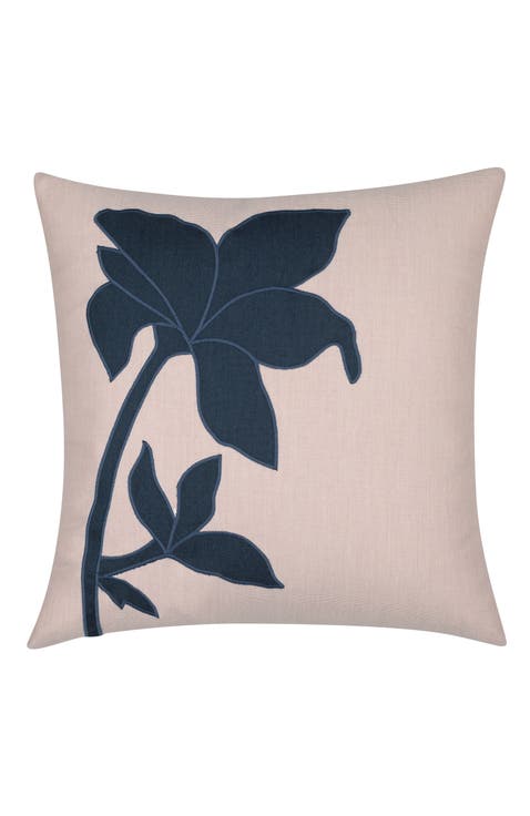 Botanica Handmade Embroidered Applique Indoor & Outdoor Woven Accent Pillow