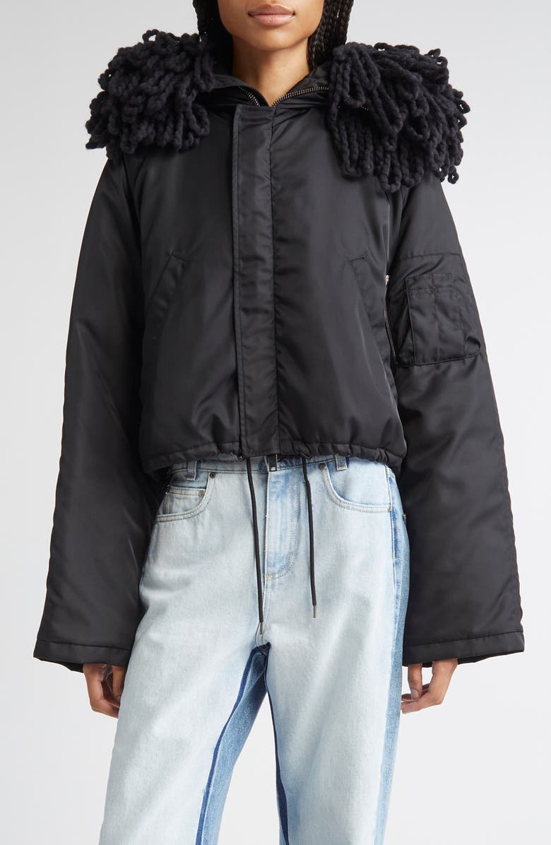 Stella McCartney Knit Collar Crop Coat, Main, color, Black