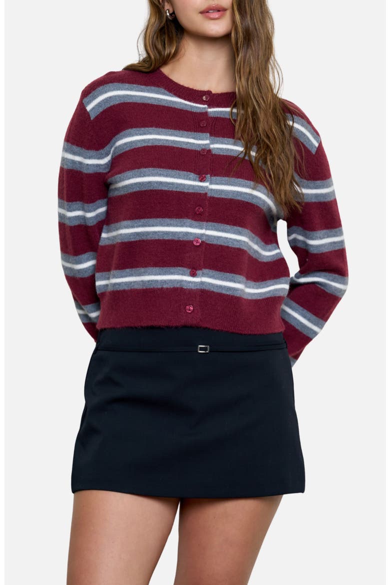 Stripe Crewneck Cardigan, Main, color, BURGUNDY MULTI