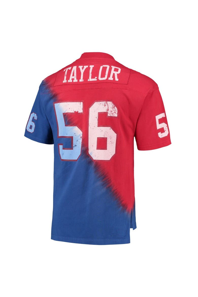Men's Mitchell & Ness Lawrence Taylor Red/Royal New York Giants Retired Player Name & Number Diagonal Tie-Dye V-Neck T-Shirt, Alternate, color, Red
