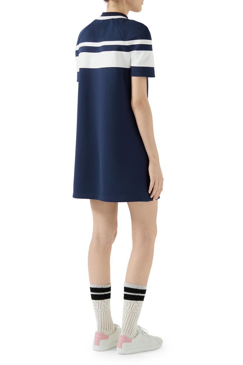 Stripe A-Line Jersey Piqué Dress, Alternate, color, BLUE/ WHITE