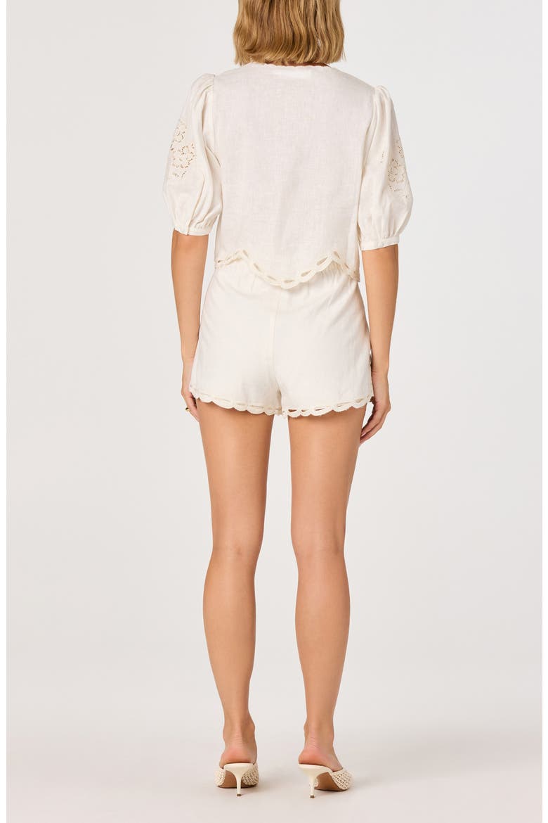 Joellyn Embroidered Linen & Cotton Top, Alternate, color, WHITE