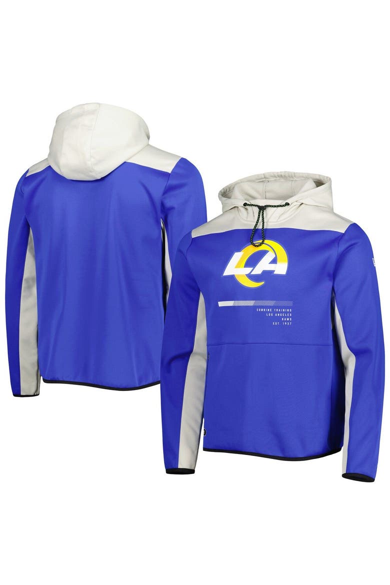 Men's New Era Royal Los Angeles Rams Combine Authentic Hard Hitter Pullover Hoodie, Main, color, Royal