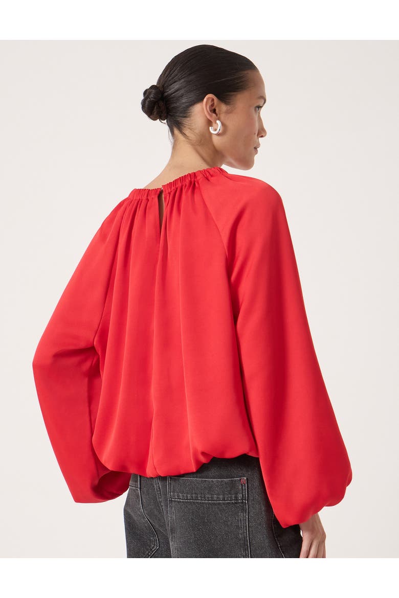 Satin Bubble Hem Top, Alternate, color, Fiery Red