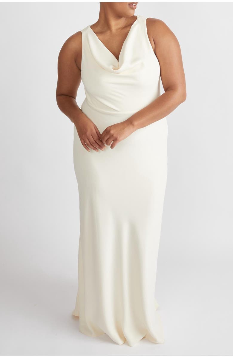 Six Stories Cowl Front Crepe Bridesmaid Dress, Alternate, color, Almond