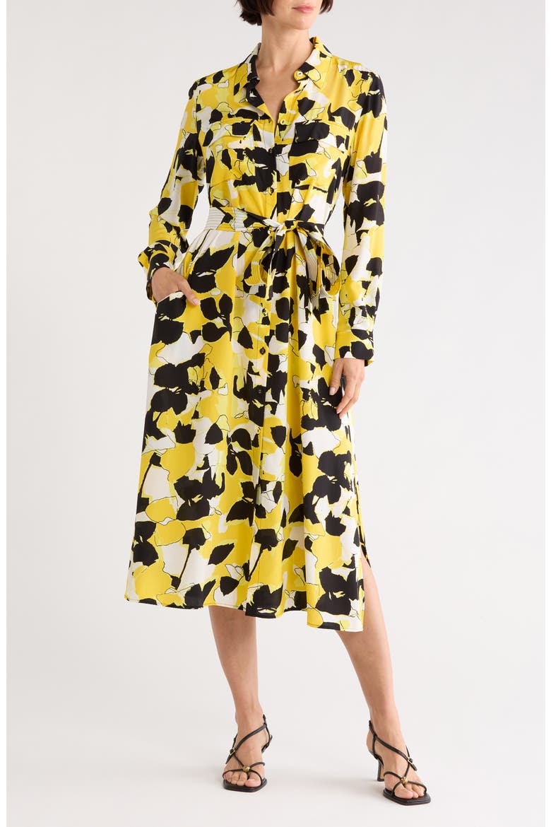 Maya Long Sleeve Silk Shirtdress, Main, color, EGONS FLORAL YELLOW