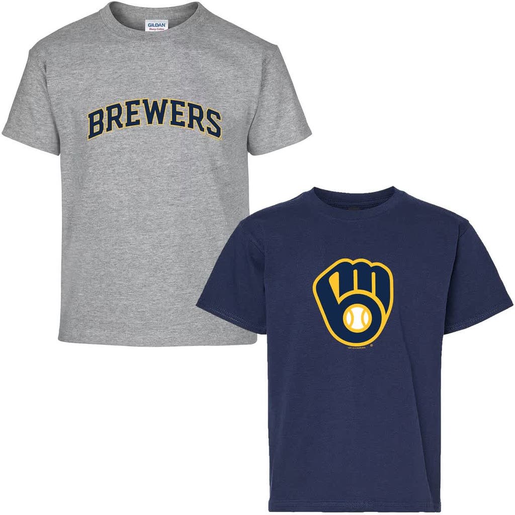 Soft As A Grape Youth Navy/heather Gray Milwaukee Brewers Two-pack T-shirt Set