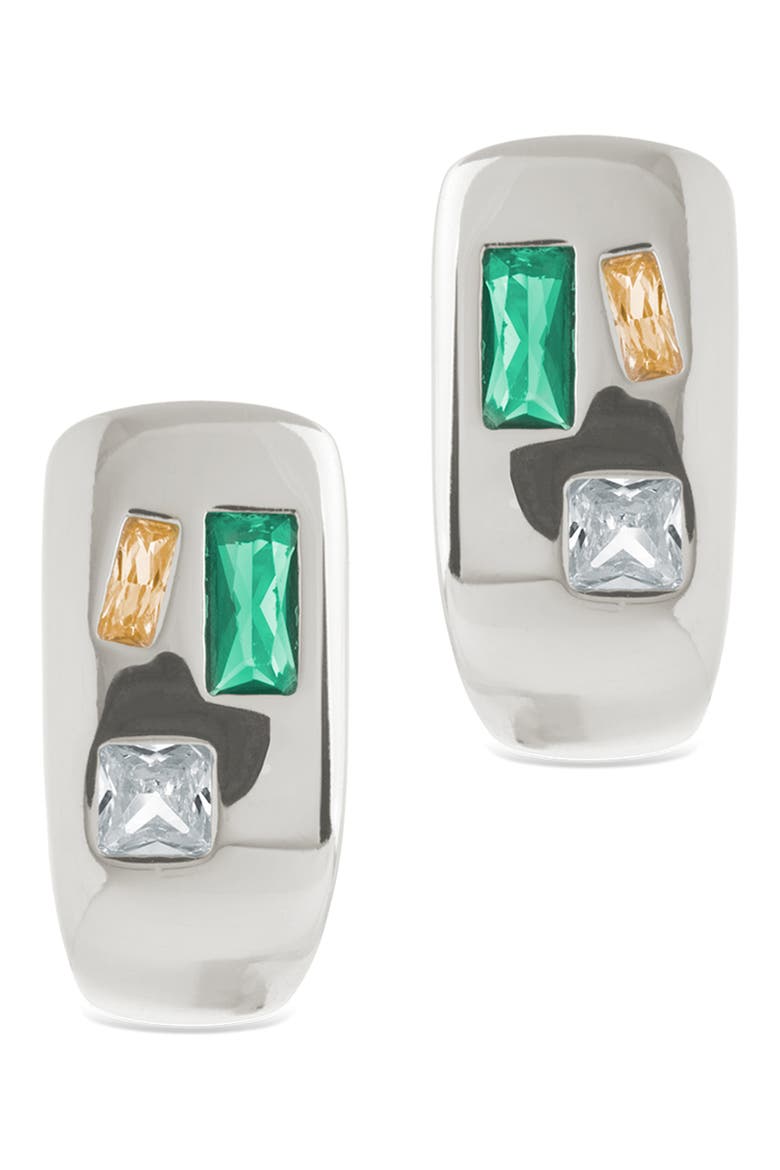 Bristol Art Deco Huggie Hoop Earrings, Alternate, color, SILVER