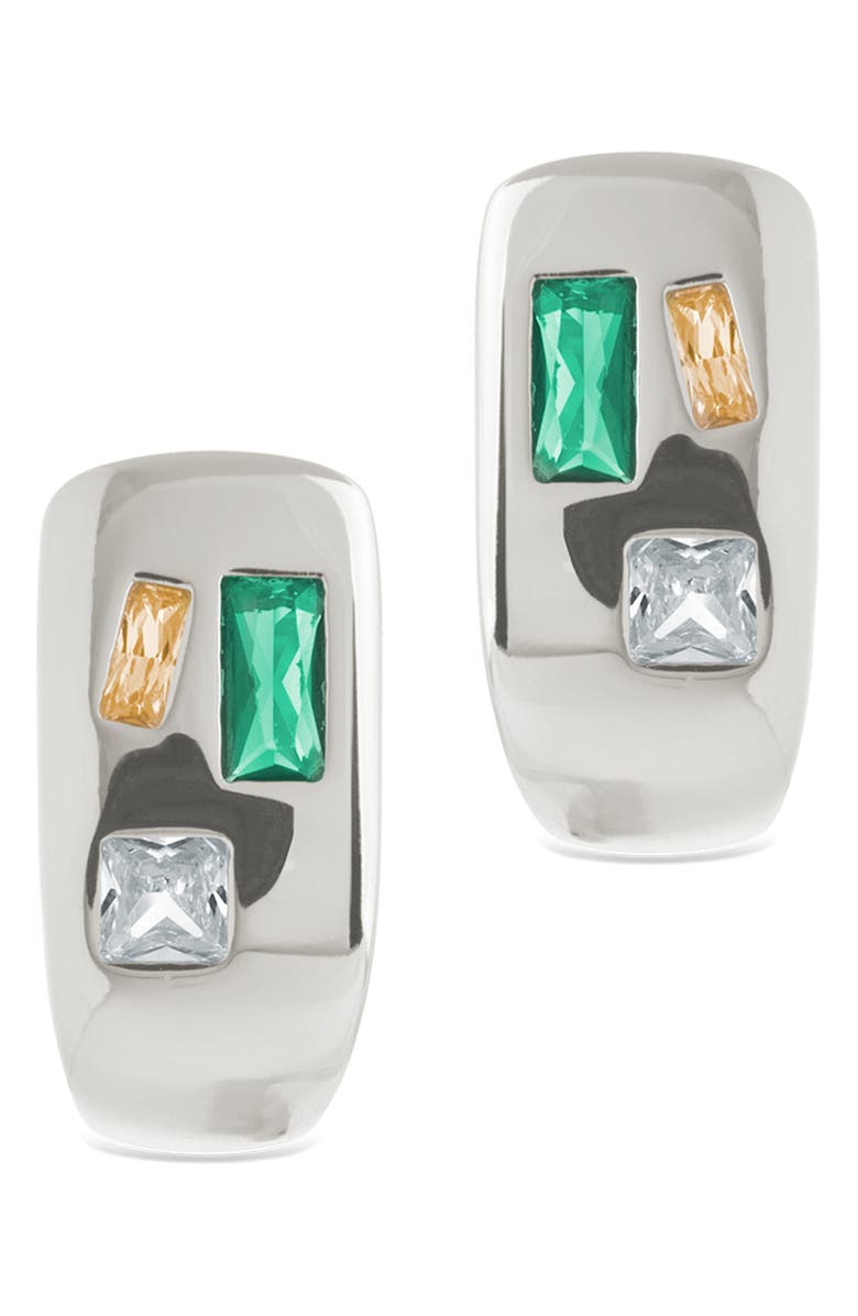 Sterling Forever Bristol Art Deco Huggie Hoop Earrings, Alternate, color, Silver