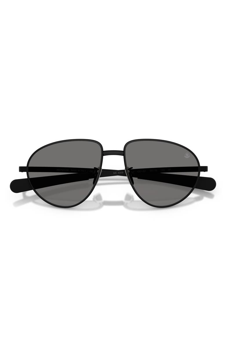 Moncler 55mm Pilot Sunglasses, Alternate, color, Matte Black / Dark Grey