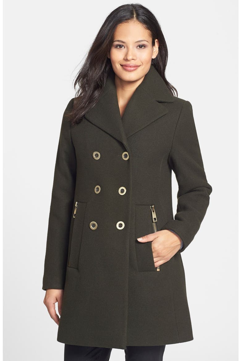 'Bethany' Wool Blend A-Line Peacoat, Main, color, OLIVE