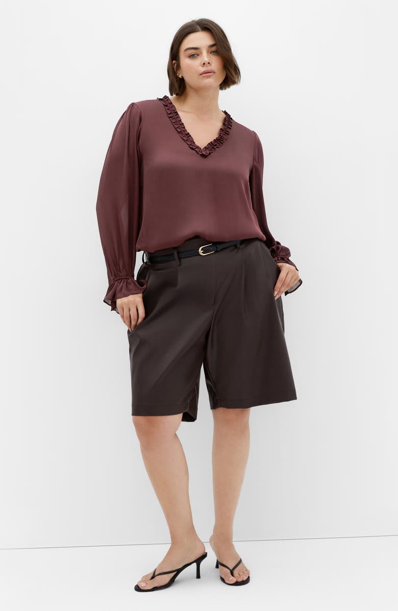City Chic Maia Ruffle Fluted Sleeve Satin Top, Alternate, color, Spiced Plum