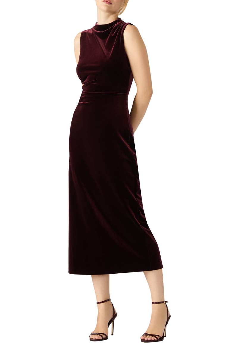 Mo Sleeveless Velvet Midi Dress, Alternate, color, VELVET WINE