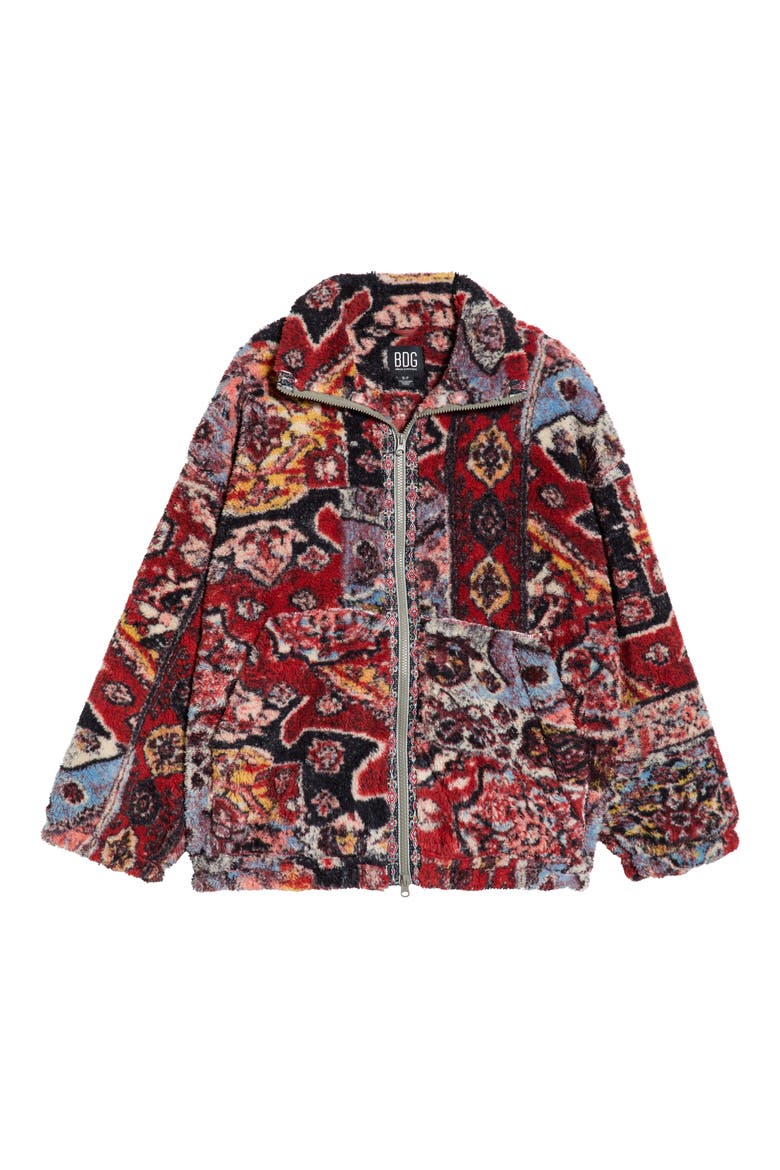 Mae Print Fleece Zip Front Sweatshirt, Main, color, RED