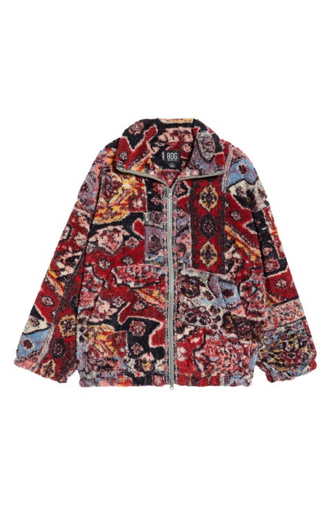 Mae Print Fleece Zip Front Sweatshirt