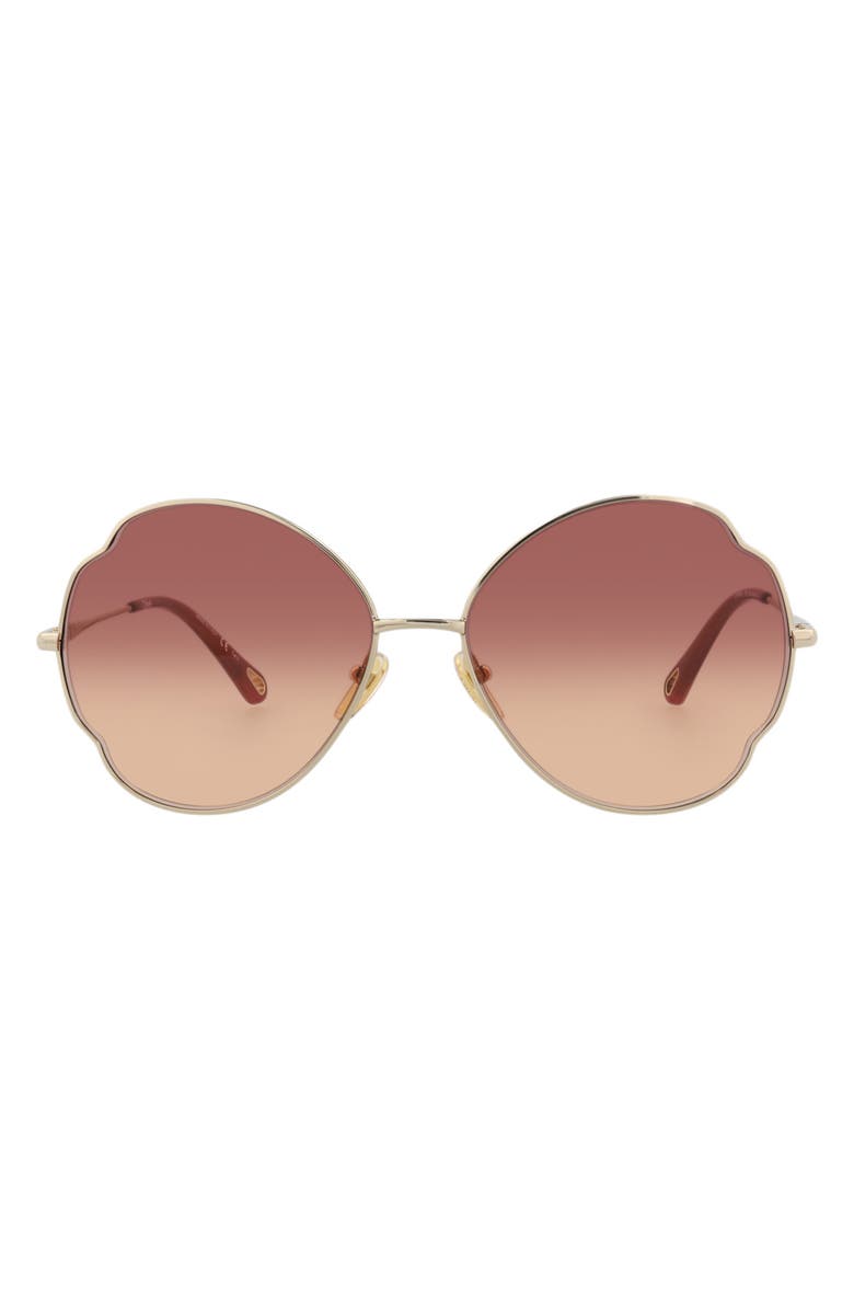 Chloé Core 60mm Round Sunglasses, Main, color, Gold Gold Red