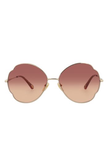 Chloé Core 60mm Round Sunglasses In Gold Gold Red