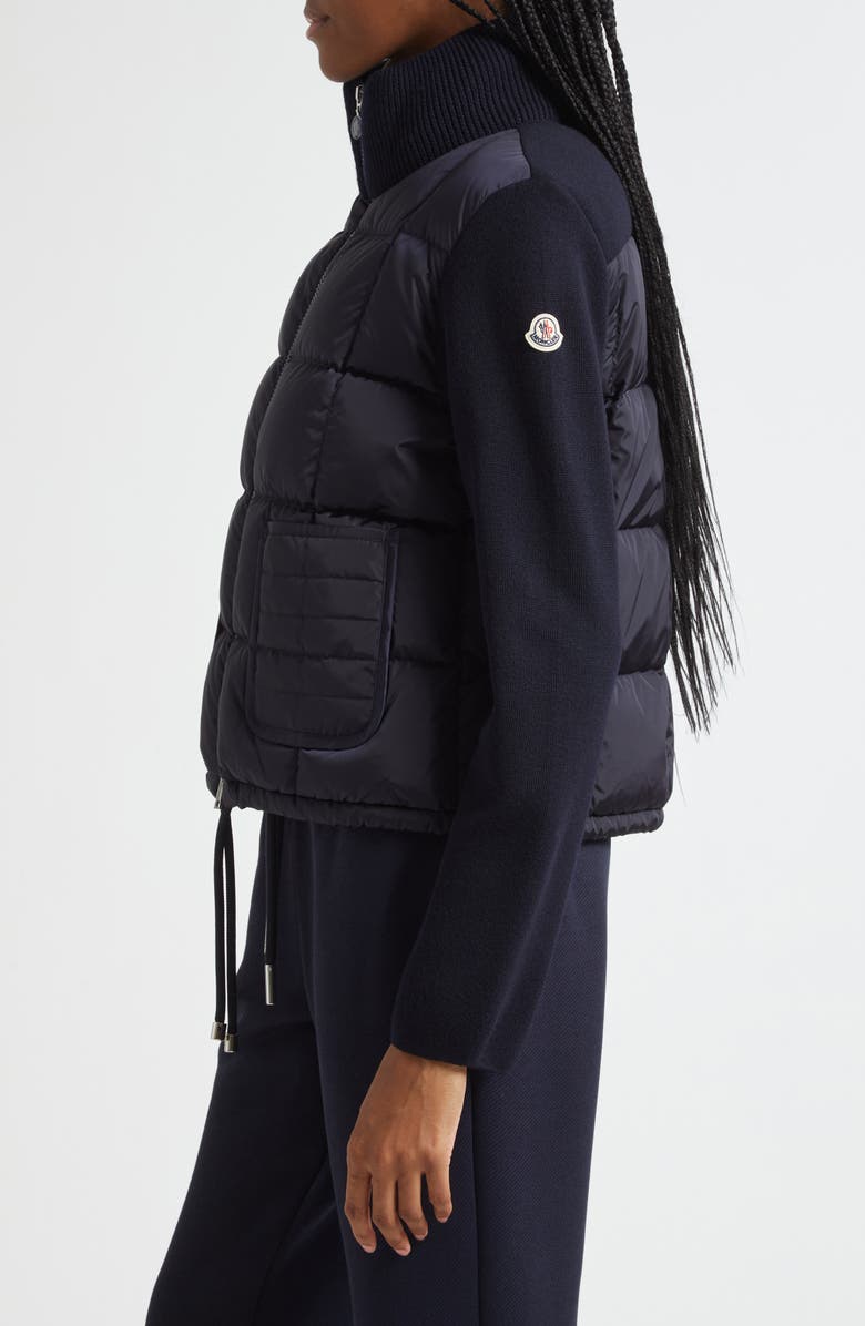 Moncler Virgin Wool Knit & Down Cardigan, Alternate, color, Navy