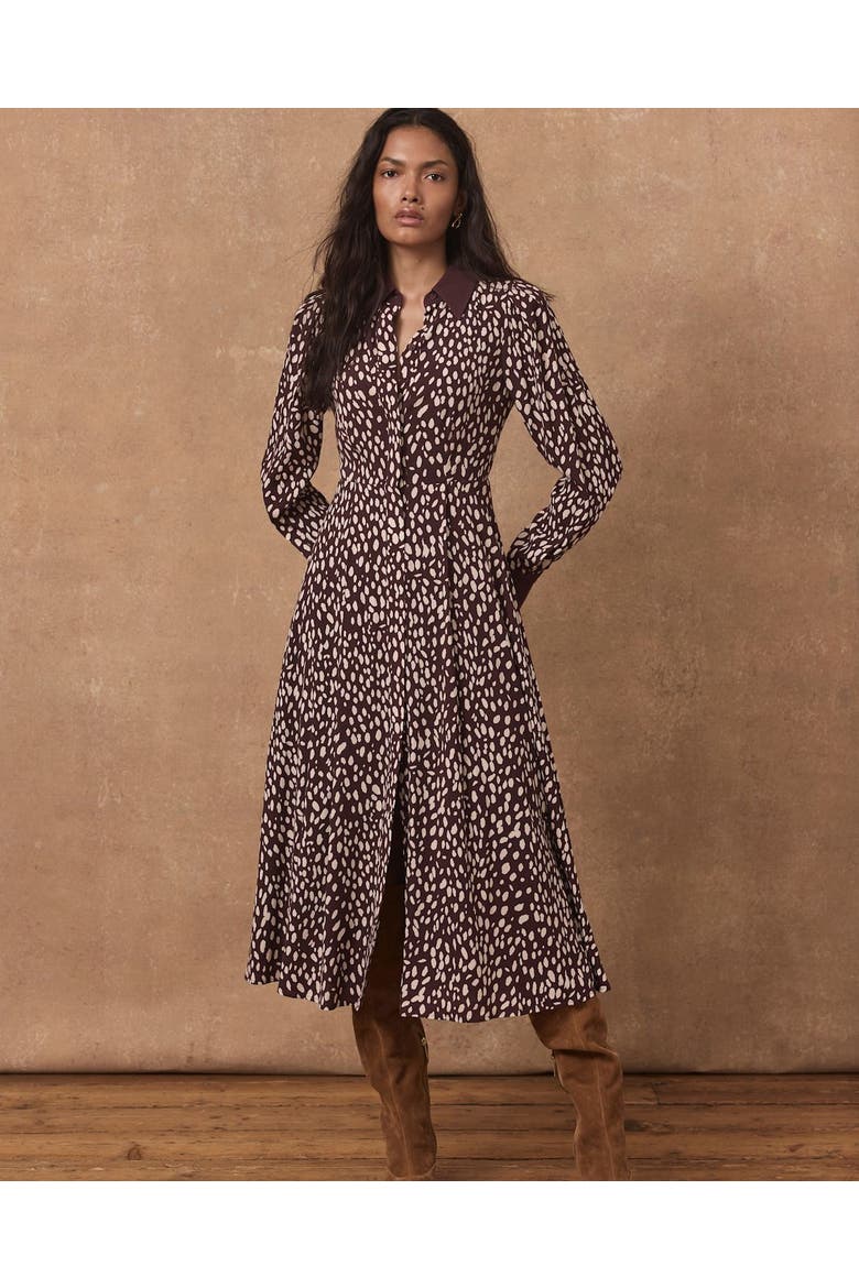 Printed Contrast Midi Shirt Dress, Alternate, color, Burgundy