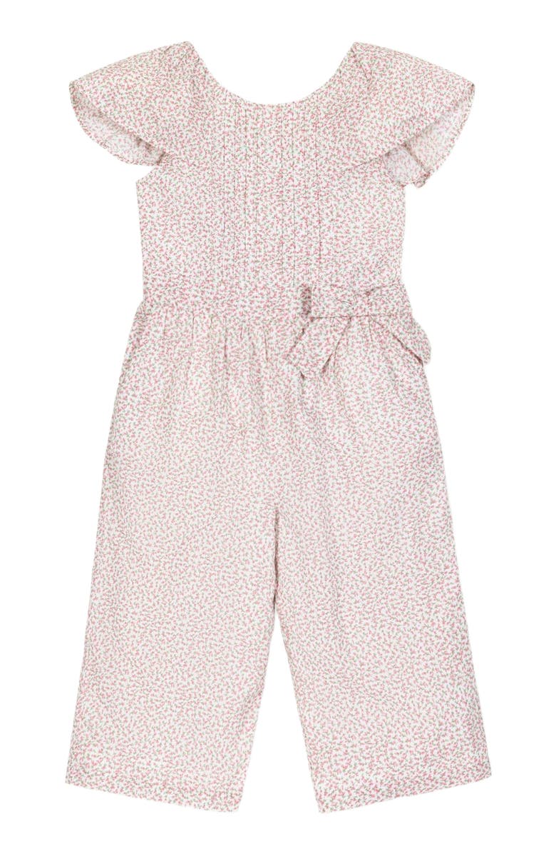 Hope & Henry Girls' Organic Flutter Sleeve Pintuck Jumpsuit, Toddler, Main, color, Vintage Petal Ditsy