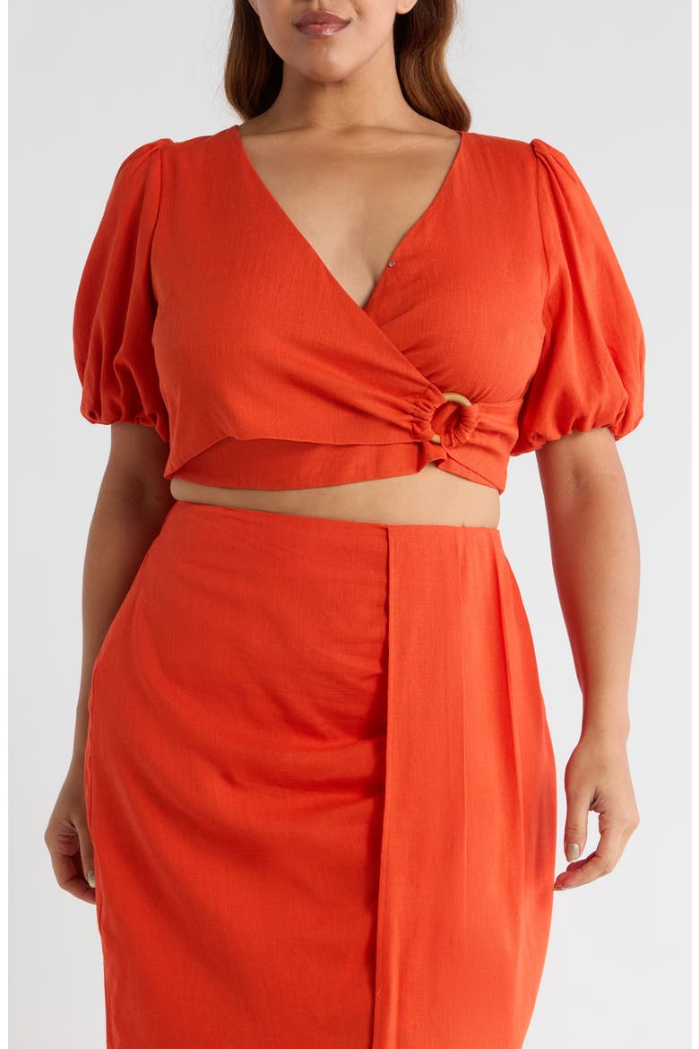 Bet On You Faux Wrap Crop Top, Main, color, RED ORANGE
